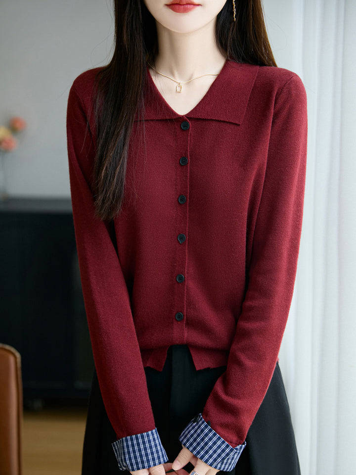 Women's Lightweight Fine Knit Cardigan with Wide Shirt Collar and Front Button Placket Mune Fashion