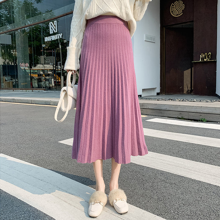 Women Pleated Maxi Skirt made of soft knit Mune Fashion