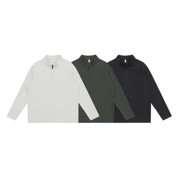 Unisex Waffle Knit Half-Zip Pullover with Troyer Collar and Raglan Sleeves Mune Fashion