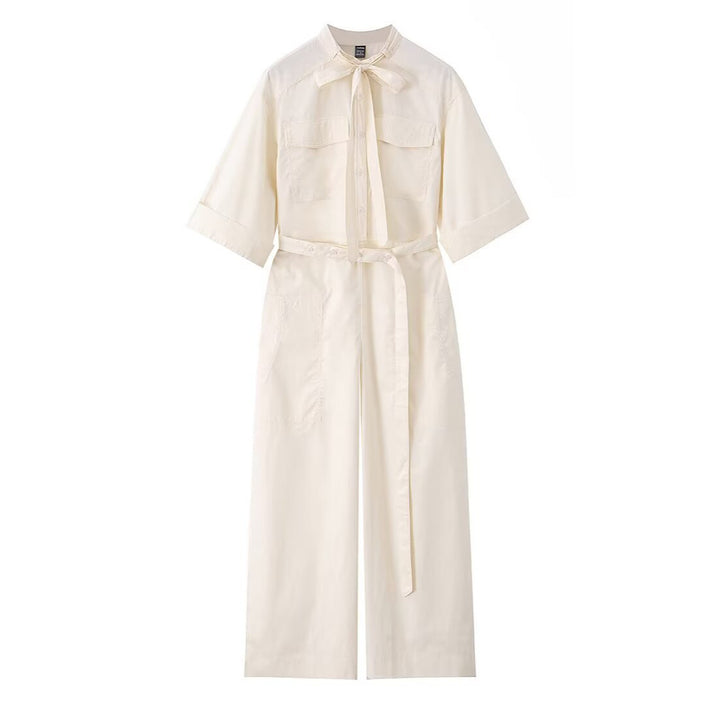 Women’s overall with bow collar, waistband and wide legs Mune Fashion