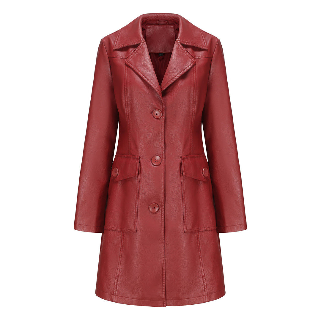 Women's Fashionable Faux Leather Blazer with Practical Pockets Mune