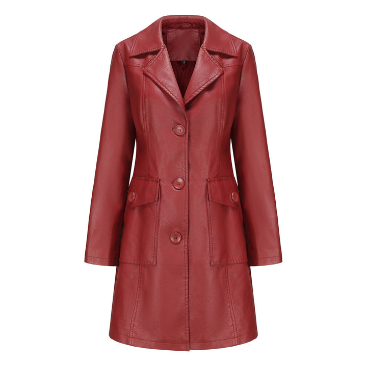 Women's Fashionable Faux Leather Blazer with Practical Pockets Mune