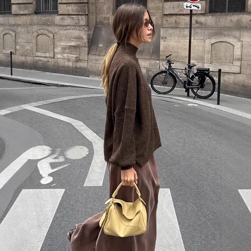 Women Oversized Turtleneck Sweater made of fine knit with Balloon Sleeves Mune Fashion