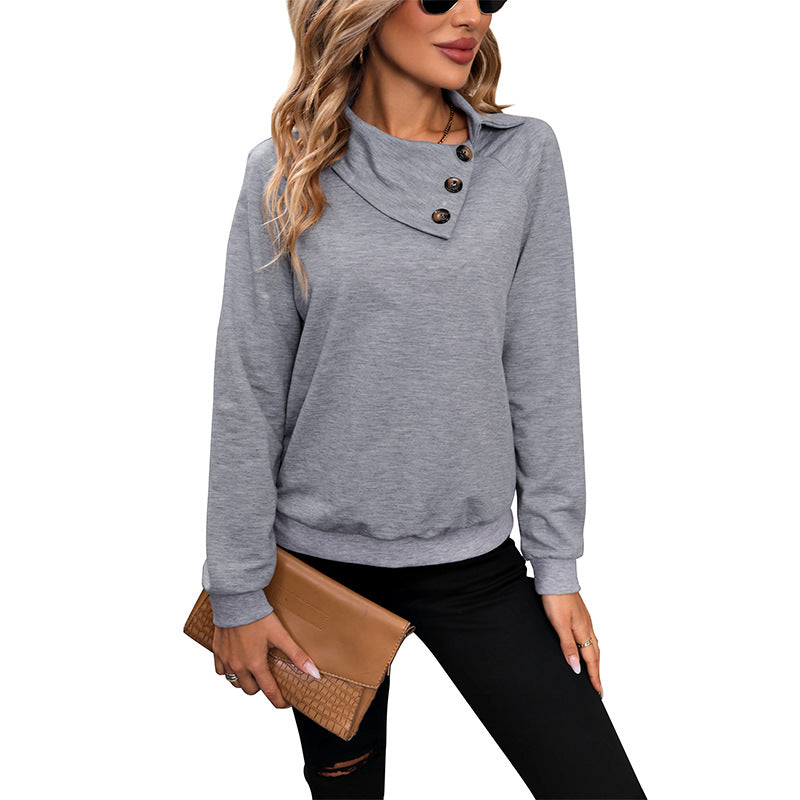 Women's Asymmetrical Fleece Shirt with Stand-Up Collar and Decorative Button Placket Mune Fashion