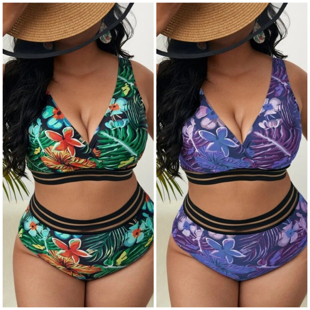 Women's Colorful Patterned Bikini with Wide Underbust Band Mune Fashion