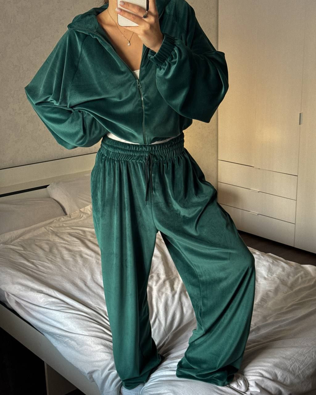 Women's Casual Lounge Two-Piece Set with Oversized Zip Jacket and Wide Leg Pants Mune Fashion