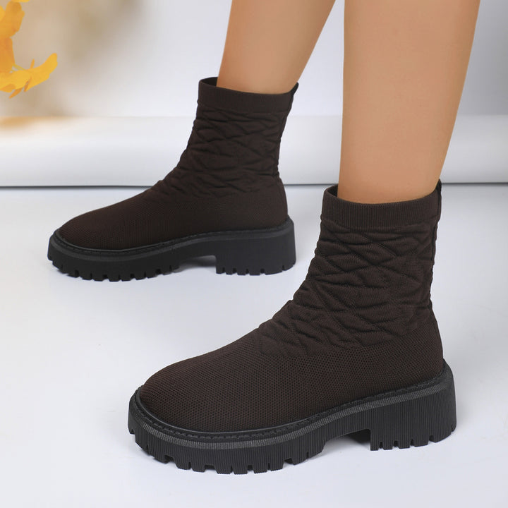 Women's knitted sock boots with geometric quilted look and chunky lug sole Mune Fashion