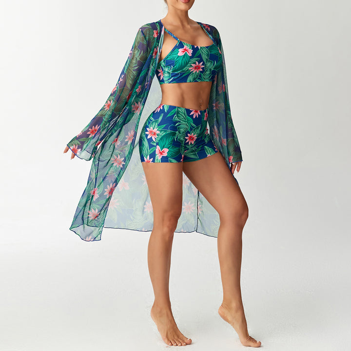 Women's swimsuit set with floral top and transparent beach cover-up Mune Fashion