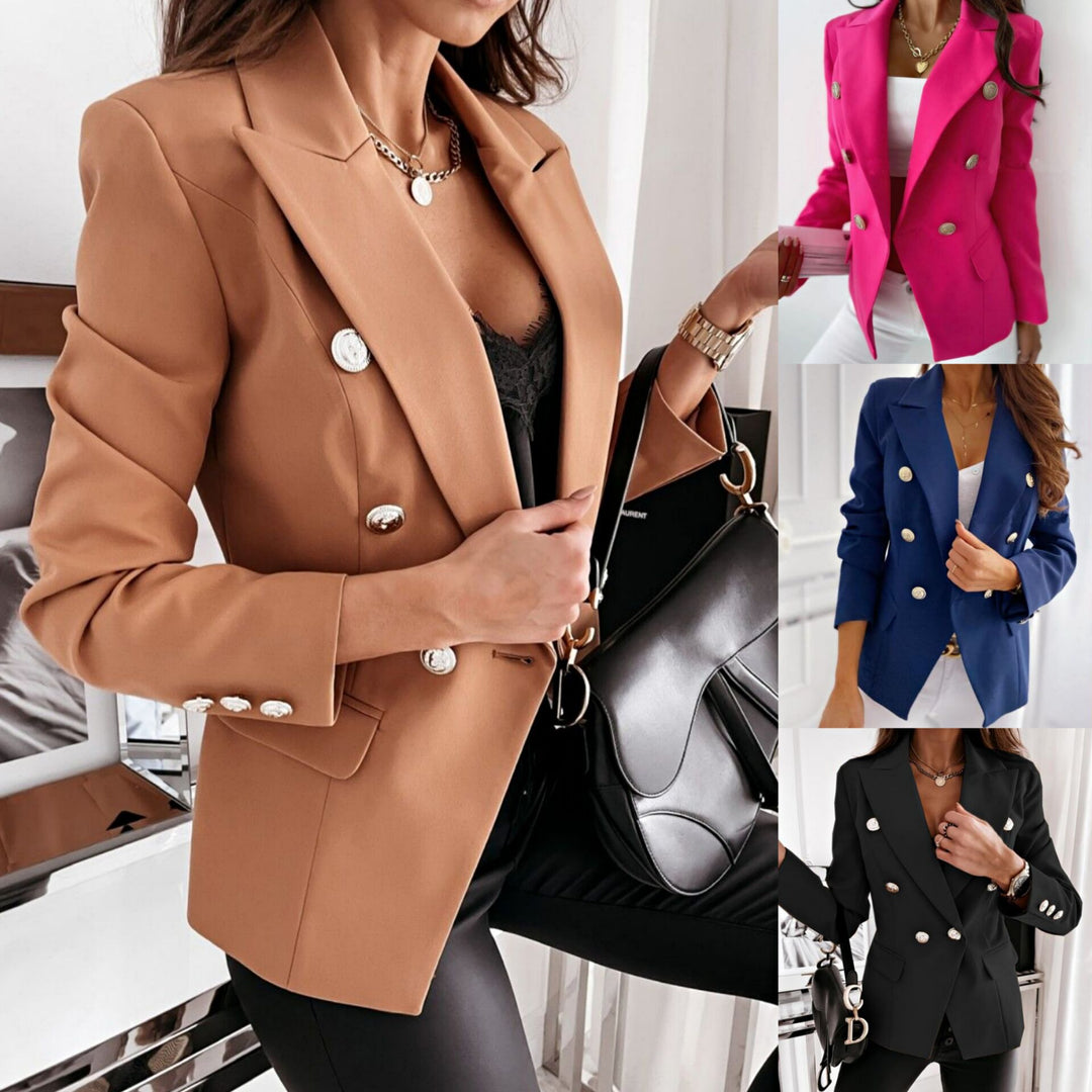 Women's Double-Breasted Blazer with Notched Collar, Structured Fit and Decorative Buttons Mune Fashion