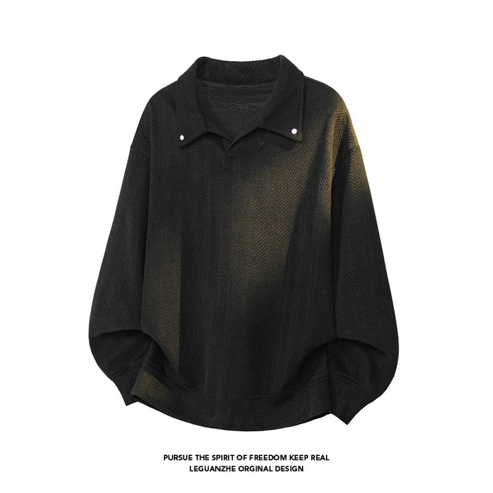 Women's Oversized Blouse with Herringbone Texture and Balloon Sleeves Mune Fashion