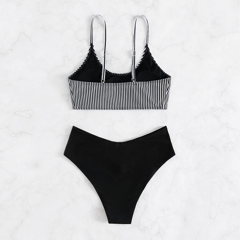Women's bikini set with casual striped top and high-cut briefs Mune Fashion