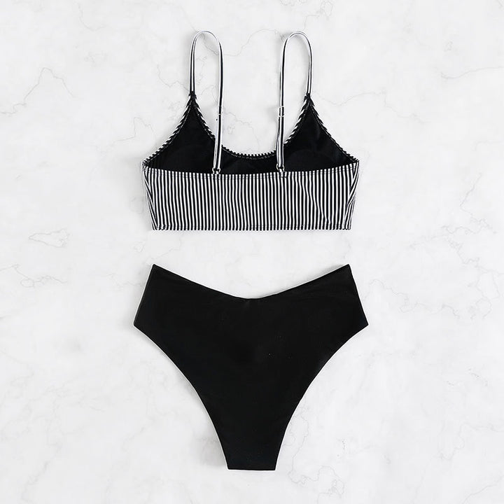 Women's bikini set with casual striped top and high-cut briefs Mune Fashion