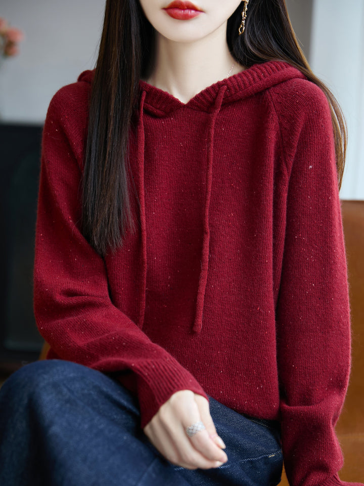Women's Soft Fine Knit Hoodie with Nep Yarn and Ribbed Cuffs Mune Fashion
