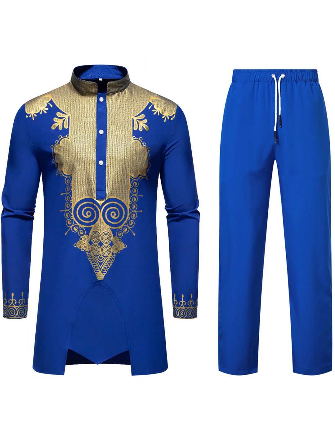Men's Traditional Tunic Set with Mandarin Collar and Gold-Embellished Ornaments Mune Fashion