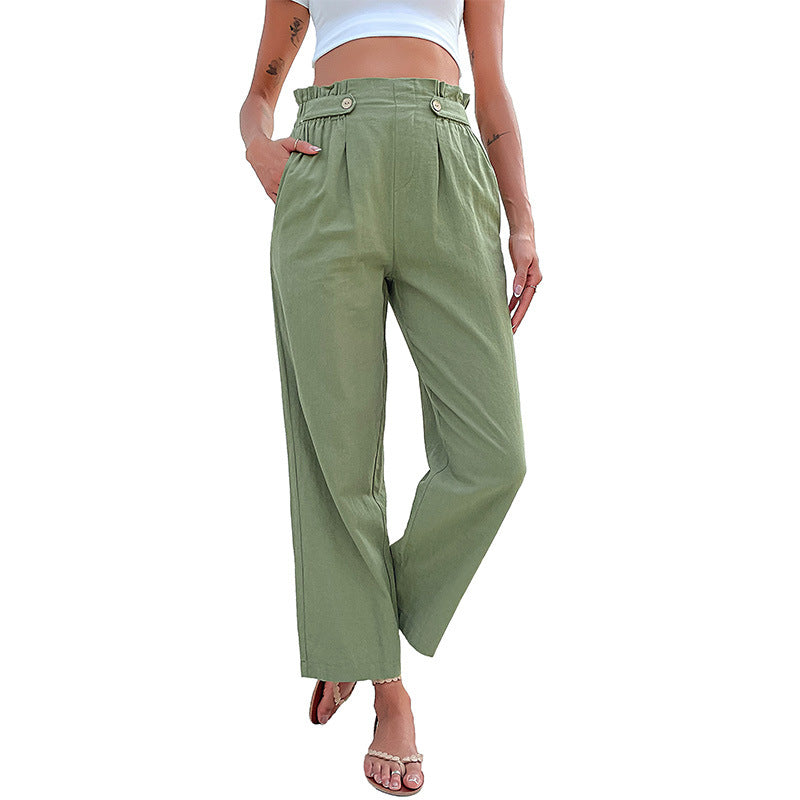 Women's High-Waisted Culotte Pants with Pleats, Button Tabulation and Wide Leg Mune Fashion