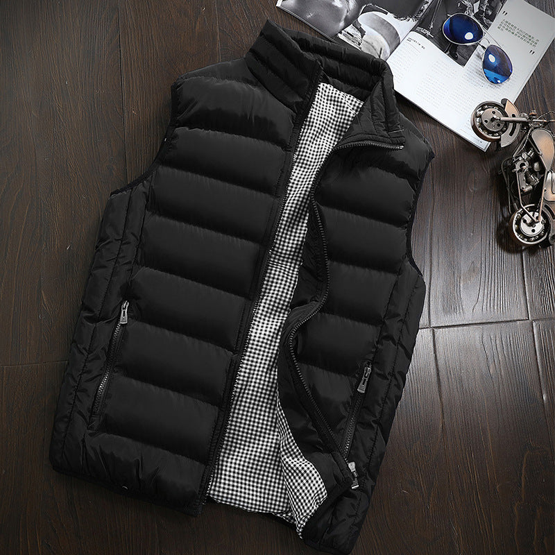 Men's Sleeveless Lightweight Padded Waistcoat with Thermal Lining, Stand Collar, and Checked Inner Lining Mune Fashion