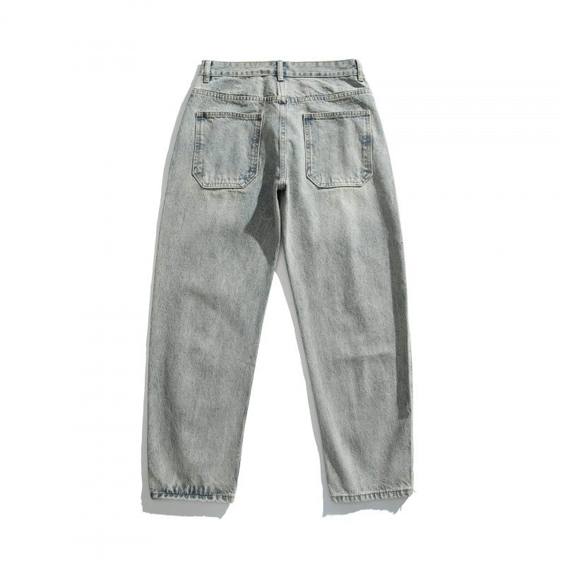 Men's Casual Straight-Leg Jeans with Used Wash and Destroyed Details Mune Fashion