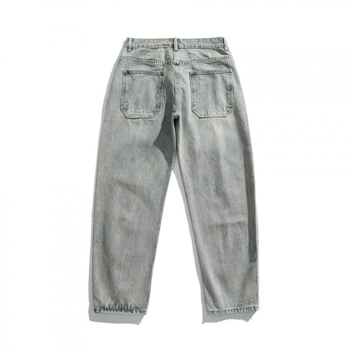 Men's Casual Straight-Leg Jeans with Used Wash and Destroyed Details Mune Fashion