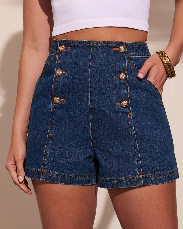 Ladies Denim Vest with Fitted Cut and Elegant Button Details Mune