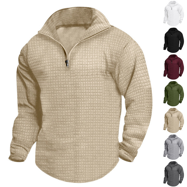 Men's nano thermoregulating waffle half-zip pullover with stand-up collar and rounded hem Mune Fashion
