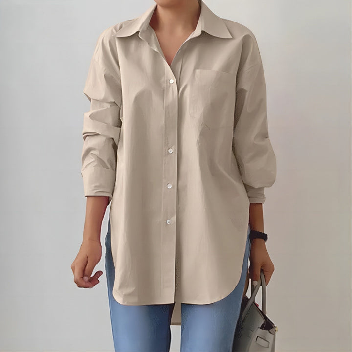Women's Oversized Shirt Blouse with Extended Hem and Side Slits Mune Fashion