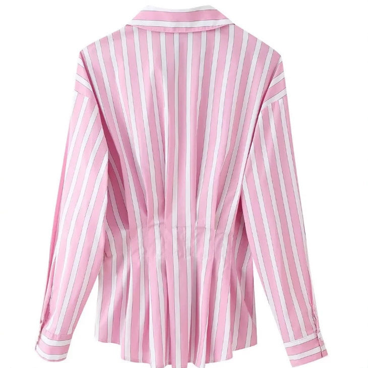 Women tailored blouse with tuck pleats and shirt collar Mune Fashion