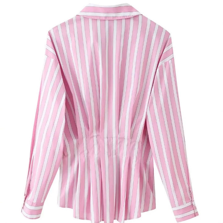 Women tailored blouse with tuck pleats and shirt collar Mune Fashion