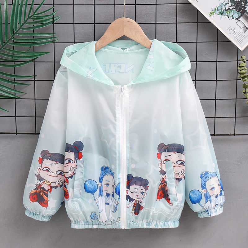 Unisex nan lightweight children's rain jacket with hood and cartoon motif water-repellent windproof Mune Fashion