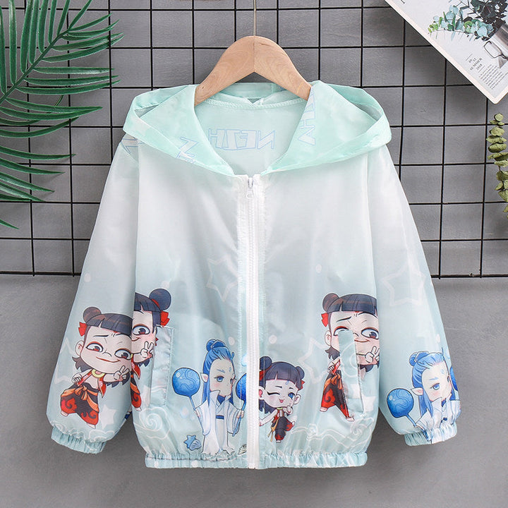 Unisex nan lightweight children's rain jacket with hood and cartoon motif water-repellent windproof Mune Fashion