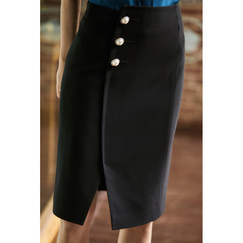 Ladies Figure-hugging Pencil Skirt with Button Details Mune Fashion