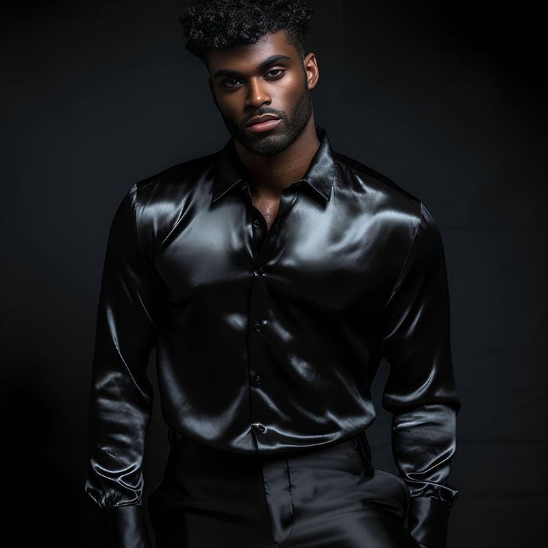 Men's Shirt Made Of Shiny Satin with Modern Collar Mune