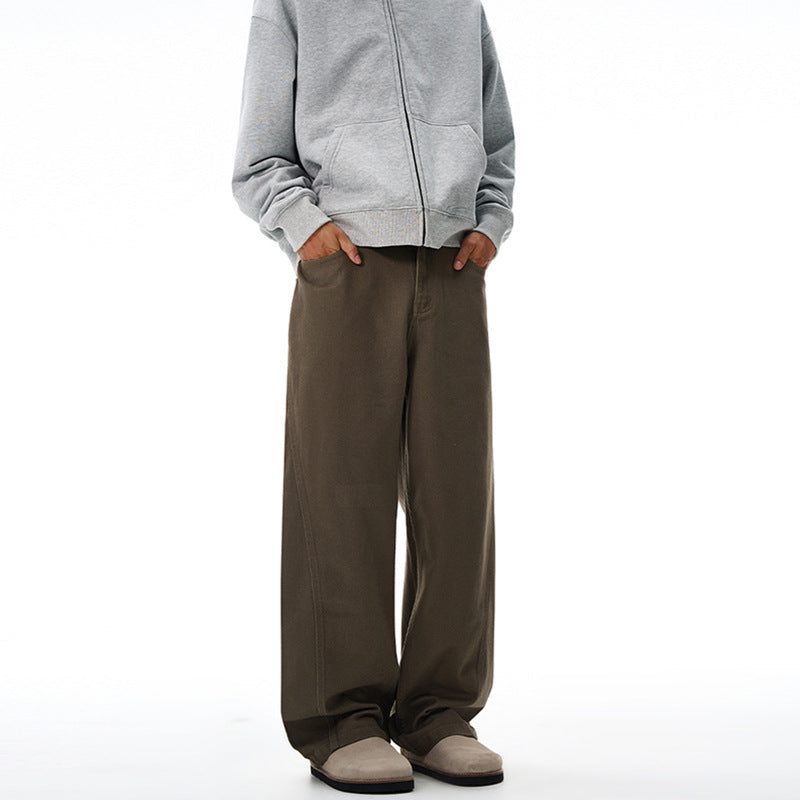 Men's loosely cut twill trousers with structured canvas look and long hem pleats Mune Fashion