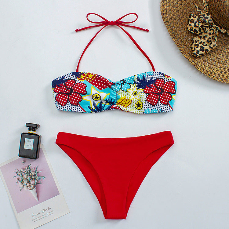 Women Bandeau Bikini with floral pattern and non-slip design Mune Fashion