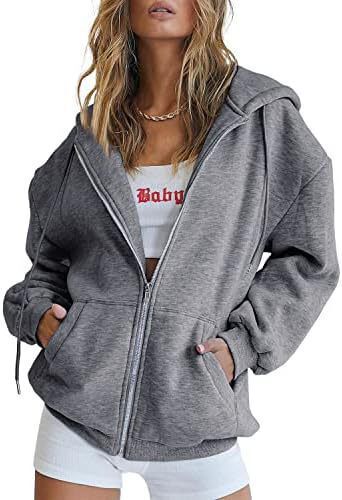 Women's casual zip hoodie jacket in boxy cut with dropped shoulders, hidden drawstring, and large kangaroo pockets Mune Fashion