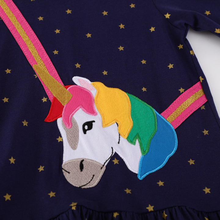 Girls long sleeve dress with enchanting unicorn appliqué design Mune Fashion