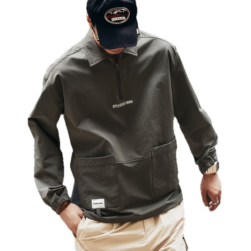 Men's utility half-zip pullover with shirt collar and kangaroo pockets Mune Fashion