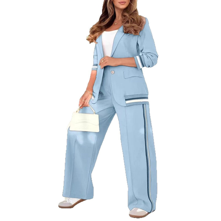 Women Two-Piece Blazer with Wide Trouser Leg and Contrasting Side Stripes Mune Fashion