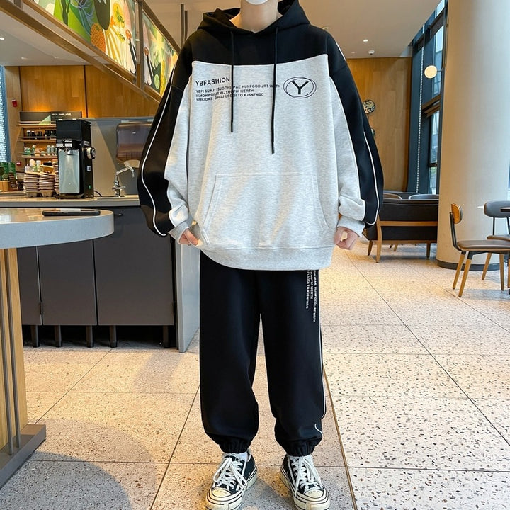 Men's Oversize Training Set with Block Design Hoodie and Tapered Jogging Pants Mune Fashion