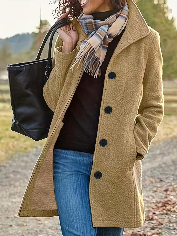 Women's tailored wool blend coat with large button placket and side pockets Mune Fashion