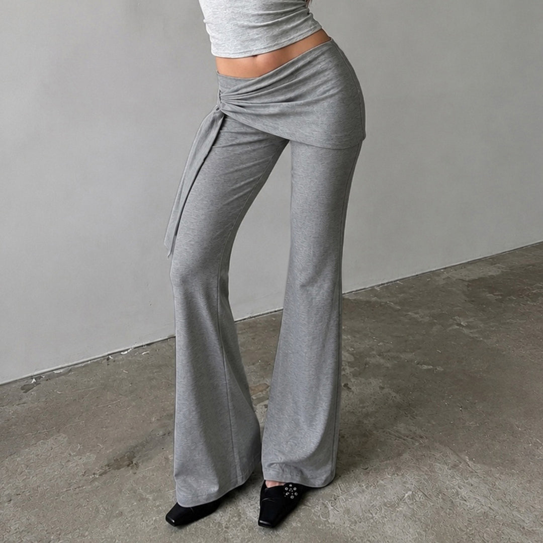 Women Flair Lounge Pants with Wrap Waistband, Ties and Wide Flare Mune Fashion
