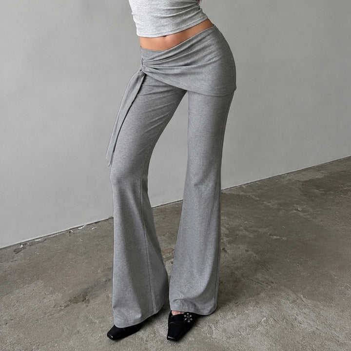 Women Flair Lounge Pants with Wrap Waistband, Ties and Wide Flare Mune Fashion