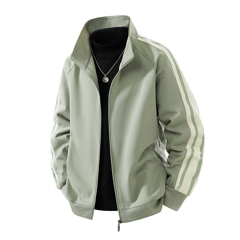 Men's Sportive Zip Jacket with Stand-up Collar and Contrasting Sleeve Stripes Mune Fashion