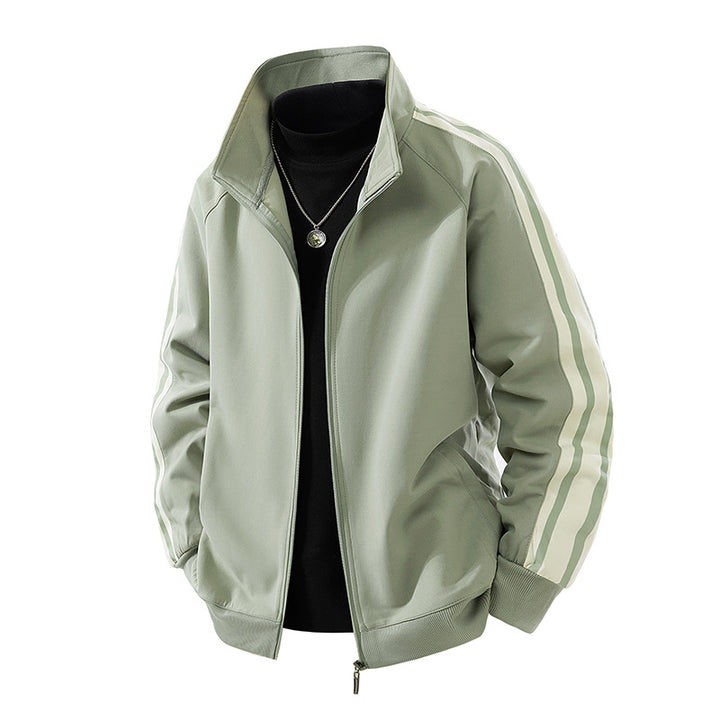 Men's Sportive Zip Jacket with Stand-up Collar and Contrasting Sleeve Stripes Mune Fashion