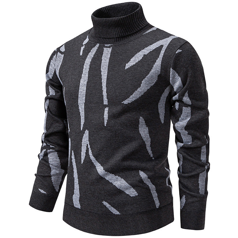 Men's Structured Turtleneck Sweater with Abstract Jacquard Pattern and Ribbed Trims Mune Fashion