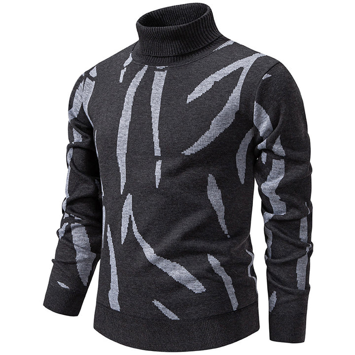 Men's Structured Turtleneck Sweater with Abstract Jacquard Pattern and Ribbed Trims Mune Fashion