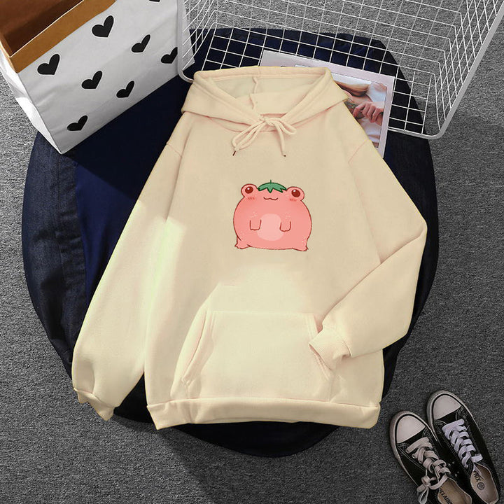 Women's oversized hoodie made of microfleece with cartoon frog motif and kangaroo pocket Mune Fashion