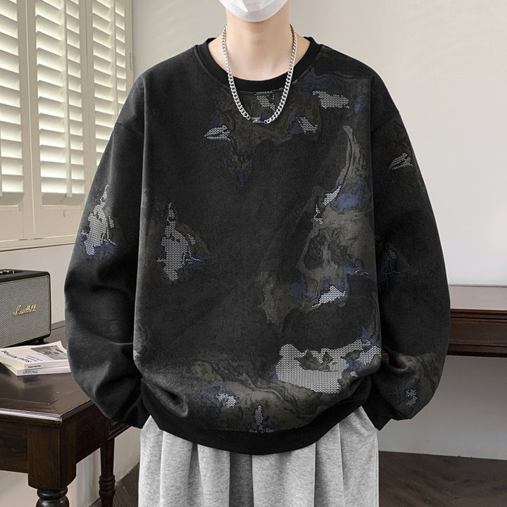 Men's Oversize Sweatshirt with Abstract Marble Print and Heavy Cotton Blend Mune Fashion