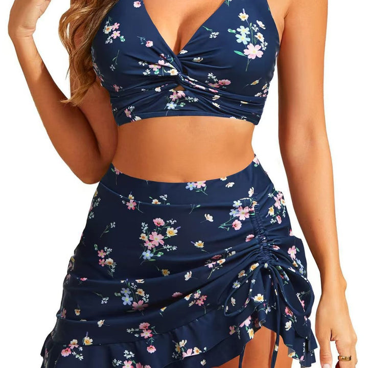 Ladies bikini set with floral wrap skirt and casual chest area Mune Fashion