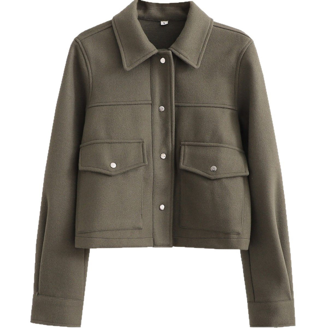 Women's short-cut wool look jacket with flap pockets and press studs Mune Fashion
