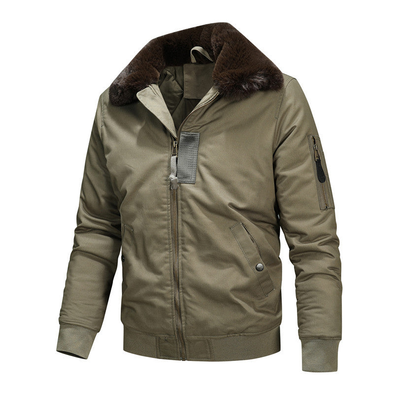 Men's Padded Pilot Bomber Jacket with Faux Fur Collar and Zipper Mune Fashion